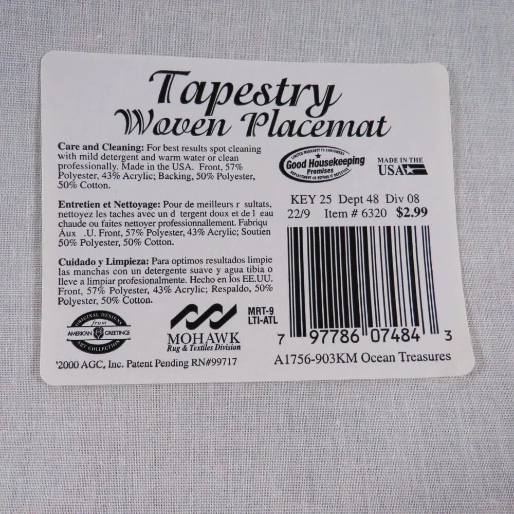 Woven Tapestry Placemats 4pc set Ocean Treasures Coastal Beach House Realistic